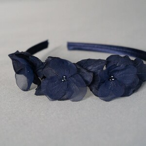 Headband hair accessory delicate flowers dark blue headpiece festive wedding confirmation image 6