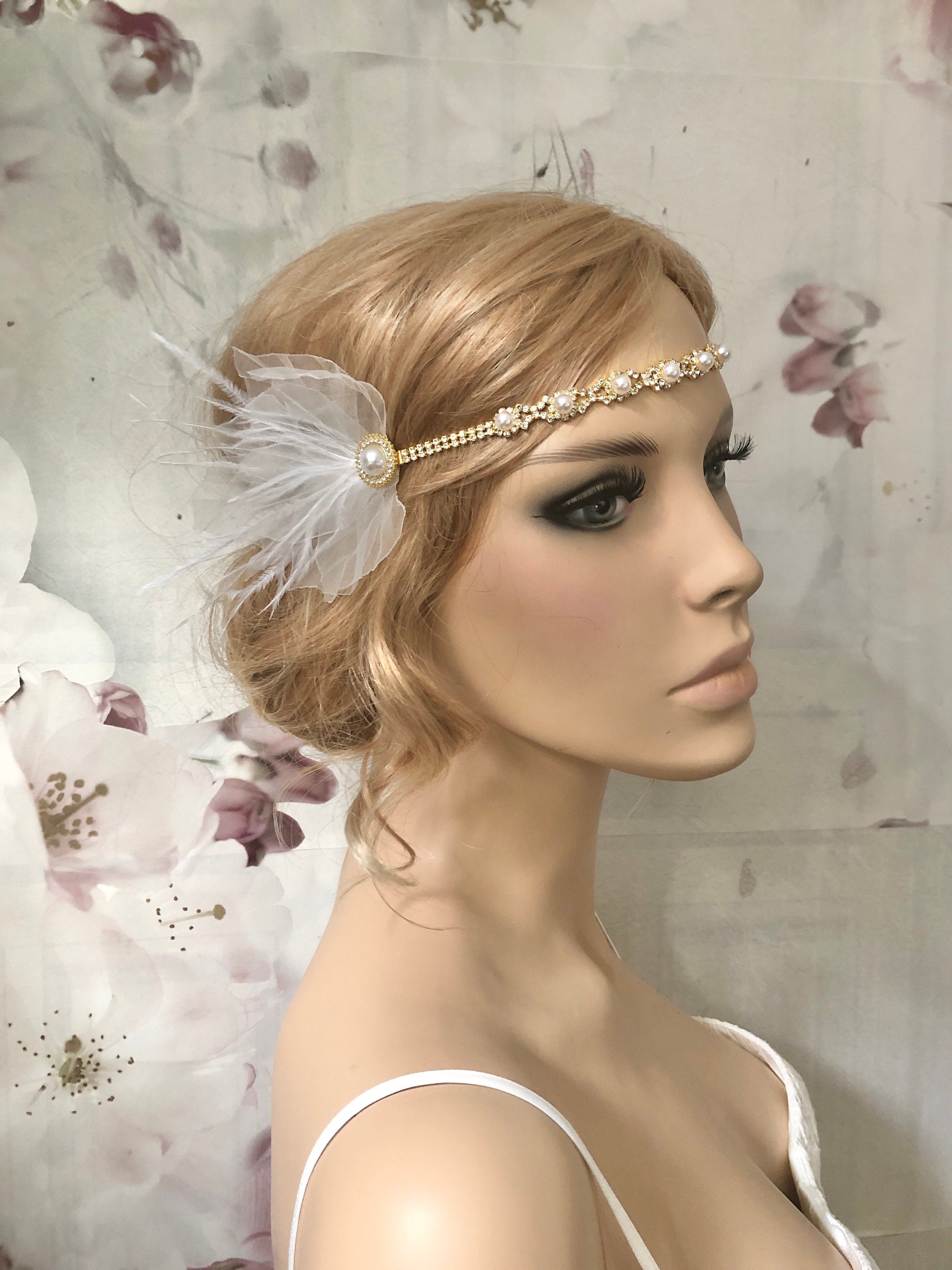 Charleston-Stirnband Mit Feder & Strass – Elastisches Metallic-Band Für 20er-Jahre-Partys & Mottopartys