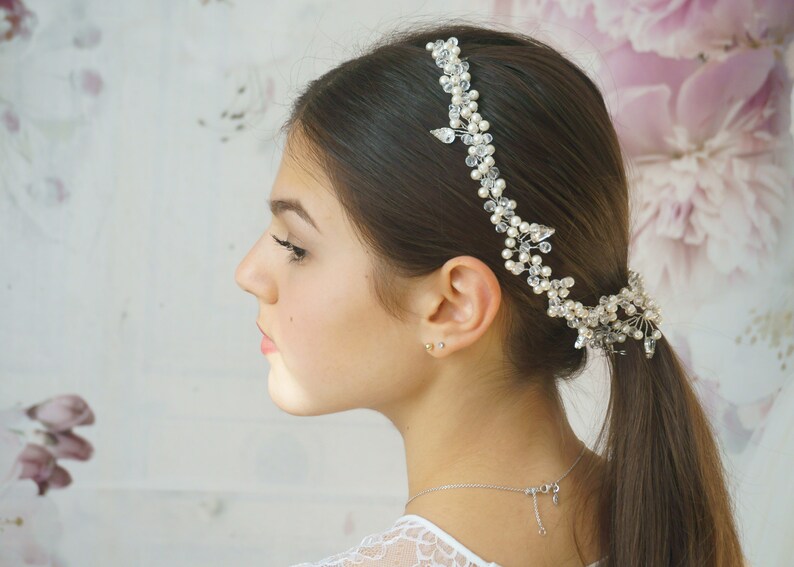 Mariée coiffure perles couronne capillaire strass ligne de cheveux Tiara Diadem mariage coiffure élégante image 1