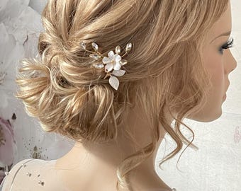 Bridal hair accessories flower hairpins ivory gold-colored simple minimalist hair accessories wedding headpiece hair clip