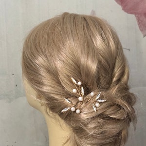 Épingle à cheveux de mariée, perles d'eau douce couleur or, strass, accessoires pour cheveux simples, minimalistes et élégants, couvre-chef de mariage image 3