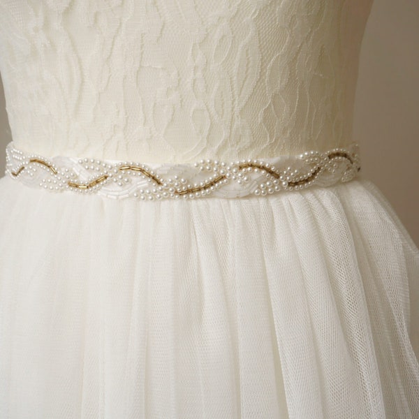 Perlen Brautgürtel ivory gold Hochzeitskleid Gürtel  Braut Accessoire