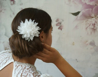 Bridal hair flower Dalia boutonniere ivory white hair accessories wedding dress bridal jewelry