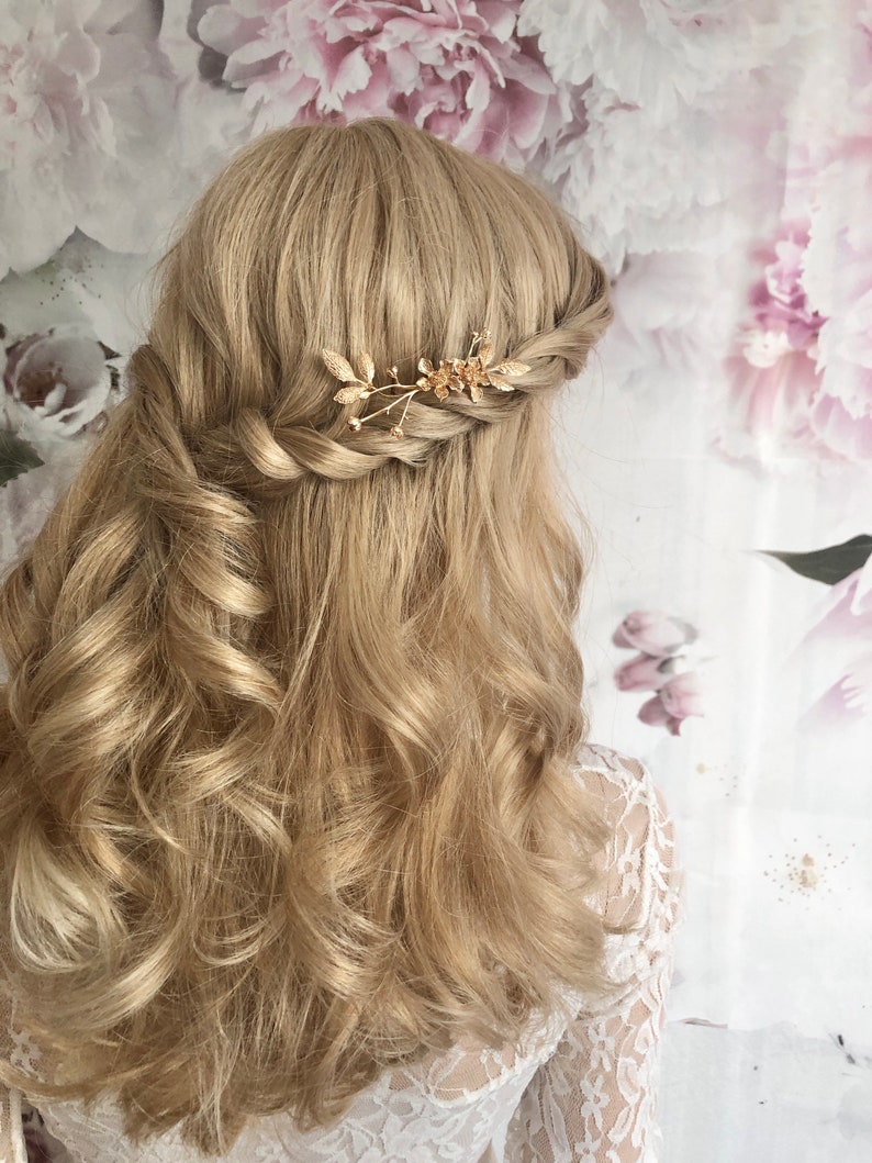 Braut Haarnadel Blumen goldfarben schlicht minimalistisch edel Haarschmuck Hochzeit Kopfschmuck Bild 10