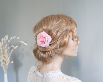 Fleur de cheveux de mariée Fleur de rose rose pour cheveux Cheveux Bijoux Robe de mariée Cheveux de mariée Fleur à revers Fleur Coiffure romantique