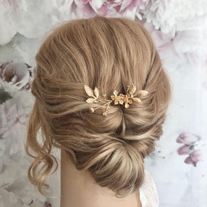 Braut Haarnadel Blumen goldfarben schlicht minimalistisch edel Haarschmuck Hochzeit Kopfschmuck Bild 6