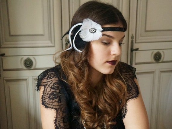 Hair Jewelry 20s Black White Flapper Headpiece 20s Sequin Etsy