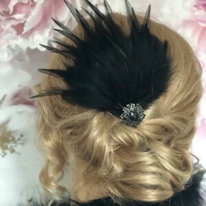 Hair accessories fascinator 20s flapper black feathers headdress Gatsby party headpiece 20s image 10