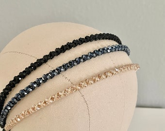Eleganter Perlen Haarreif Glasschliffperlen Diadem Farbwahl beige dunkelblau schwarz Tiara Kopfschmuck schlicht