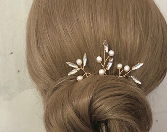 Épingle à cheveux de mariée, perles d'eau douce couleur or, strass, accessoires pour cheveux simples, minimalistes et élégants, couvre-chef de mariage