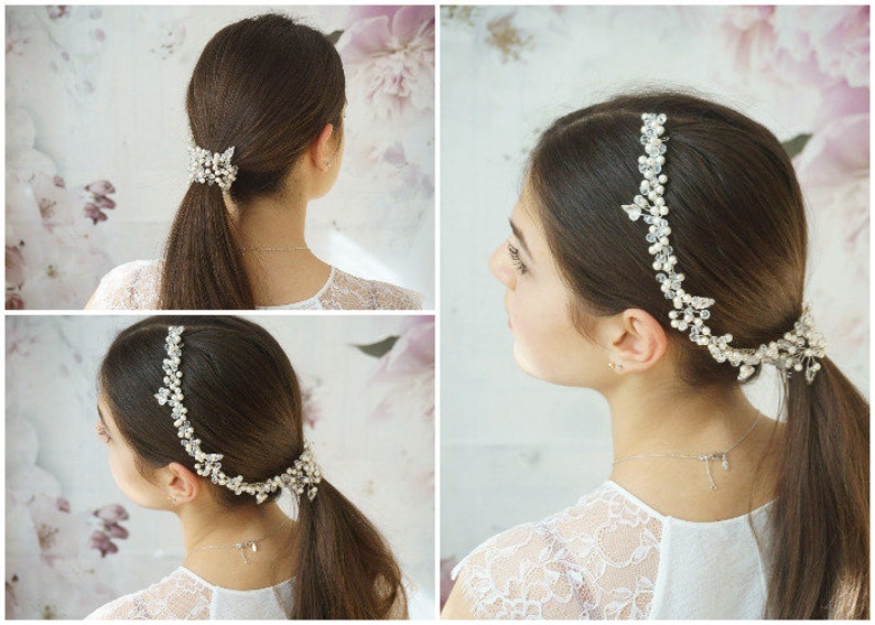Mariée coiffure perles couronne capillaire strass ligne de cheveux Tiara Diadem mariage coiffure élégante image 3