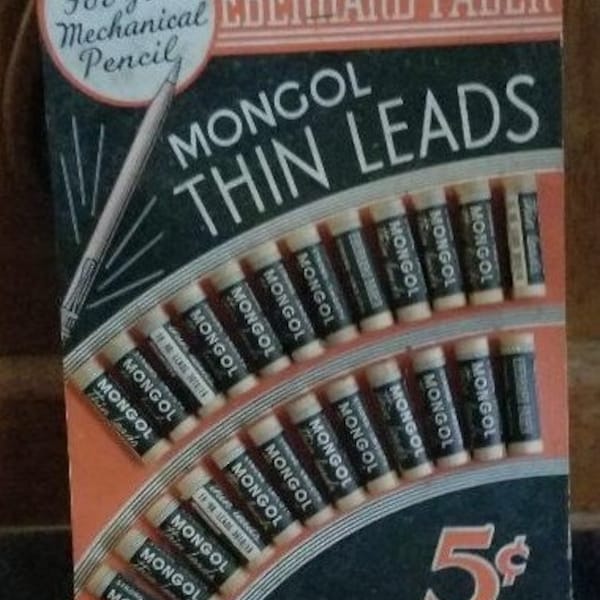 Vintage MONGOL THIN LEADS Eberhard-faber  Leads  for your Mechanical Pencil.  Vintage Store Sales and Advertising board  General Store