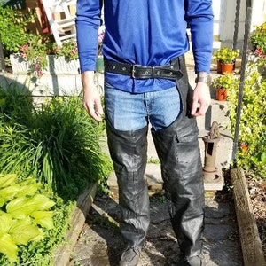 Black Leather Motorcycle Chaps Unisex XL