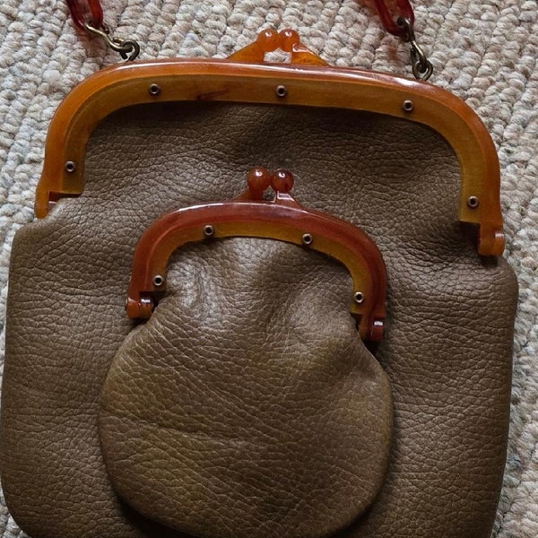 Vintage Leather and Lucite shoulder bag 1950's