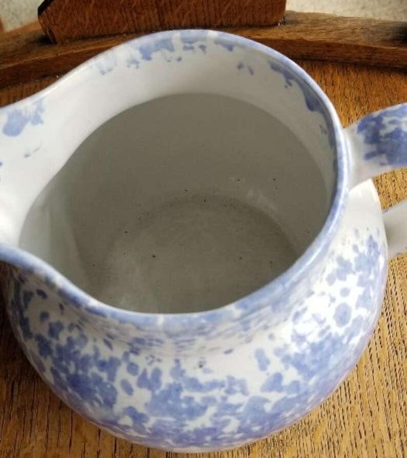 Stoneware Blue and White Spongeware Pitcher Etsy