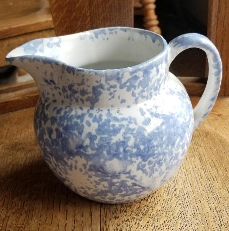 Stoneware Blue and White Spongeware Pitcher Etsy