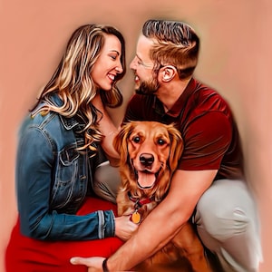 Customizable Owner and Fur Baby Painting on Canvas, Personalized Pet Lovers Portrait Commission, Trendy Housewarming Gifts for Best Friend