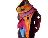 Colorful merino wool scarf, Hand felted long scarf