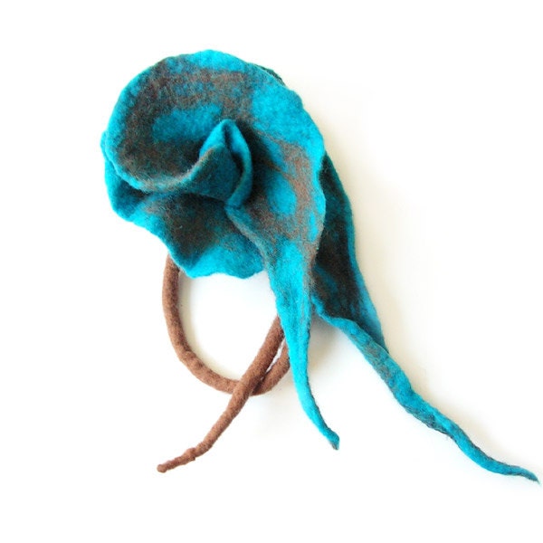 Felted brooch flower felt brooch wool brooch turquoise brown flower flowers felt wool floral boho winter gift OOAK