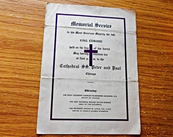 King Edward VII Funeral, Chicago Illinois, Antique Memorial Service, 20th May 1910, Saint Peter and Paul Chapel, Church Service, Ephemera