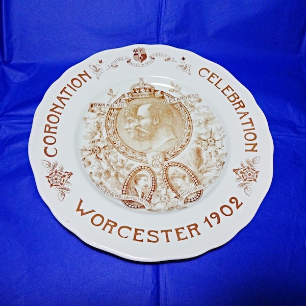 King Edward VII, Worcester Mayor, Walter Holland, 1902 Coronation, Royal Worcester, English Antique, Commemorative Plate, Queen Alexandra