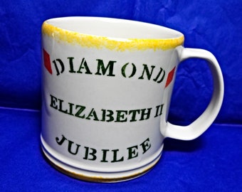The Queen, Dorchester-on-Thames, Vintage Royal Mug, Diamond Jubilee, Elizabeth II, Oxfordshire, Aston Pottery, Small Cup, Small Mug, Royalty