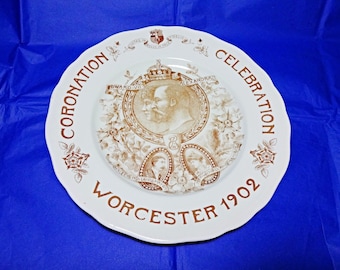 King Edward VII, Worcester Mayor, Walter Holland, 1902 Coronation, Royal Worcester, English Antique, Commemorative Plate, Queen Alexandra