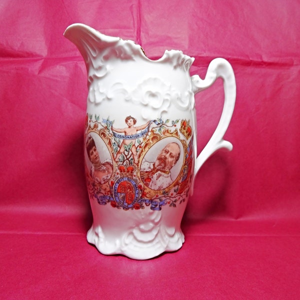 King Edward VII, Antique Jug, Queen Alexandra, 1902 Coronation Pitcher, True Antique, Royal Commemorative, Antique Pitcher, White Jug