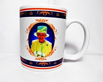 Queen Elizabeth II, Royal Mug, The Queen's Diamond Jubilee, Home Connection, Royal Fashion, Royal Commemorative Cup, Royalty Mug, Lime Green