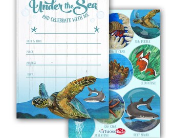 UNDER the SEA Ocean Sea Turtle Printable Educational Ocean Life Invitation - for birthday parties - you print