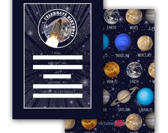 SPACE and planets, Solar System Printable Birthday Party Invitation Realistic  - you print