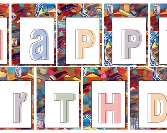 MODERN ART PARTY Happy Birthday Printable Banner - you print