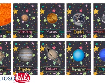 STARS and PLANETS Printable Educational Solar System Banner - Space and Planets Artwork for Girls - you print