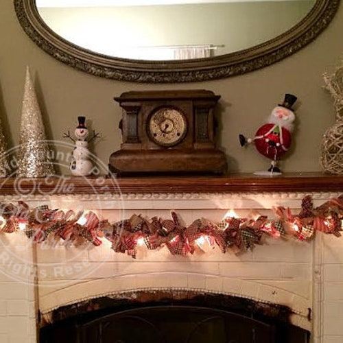 Lighted Primitive Homespun/burlap Christmas Rag Garland Etsy