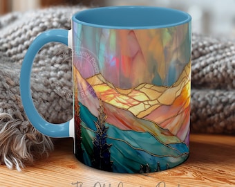 Stained Glass Style Mountains Mug Nature Coffee Cup