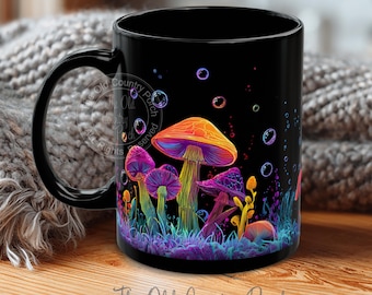Neon Mushroom Coffee Mug Psychedelic Fungi Design