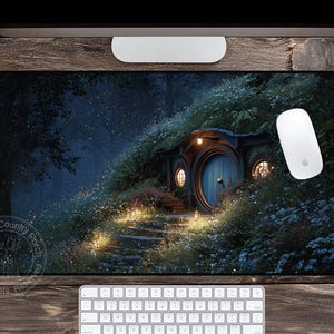 Enchanted Hillside Dwarf Village Fantasy Desk Mat
