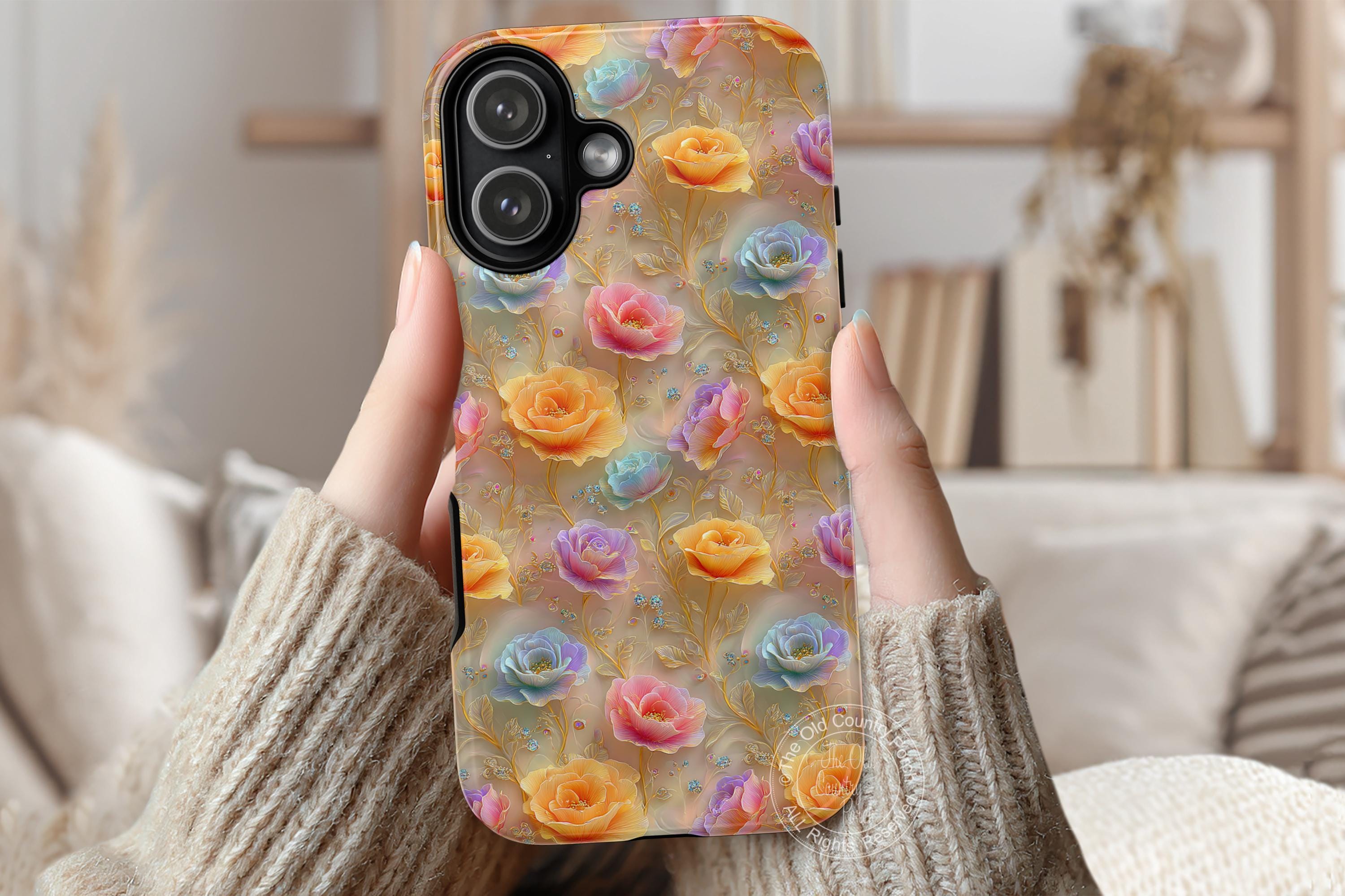 Patterned Design Phone Case Elegant 3D Style Jewel Floral Pattern Tough Phone Case - Etsy