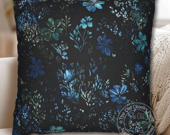 Dark Blue Floral Botanical Faux Suede Pillow