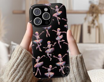 Dancing Skeleton Iridescent Style Tough Phone Case Gothic Spooky Halloween