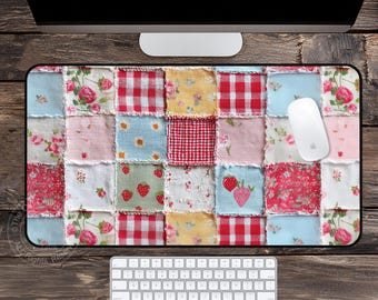 Patchwork Style Shabby Chic Strawberries and Floral Check Desk Mat