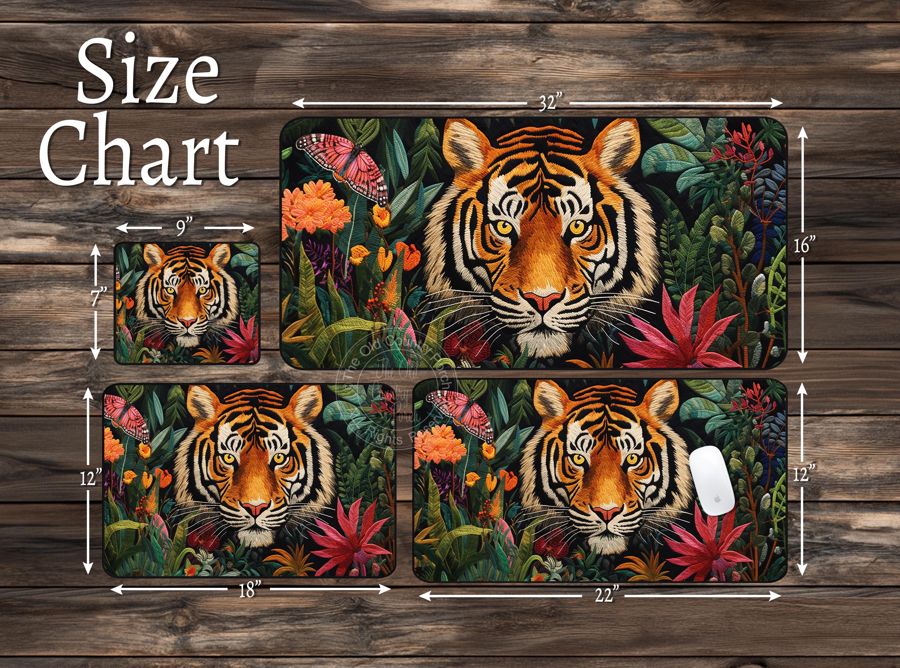 Computer Mat Tiger Embroidered Style Tiger Desk Mat | Jungle Animal Mousepad - Etsy