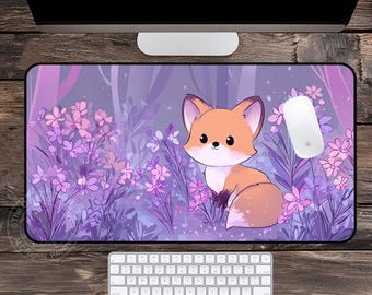 Cute Fox in Forest Kawaii Anime Aesthetic Desk Mat
