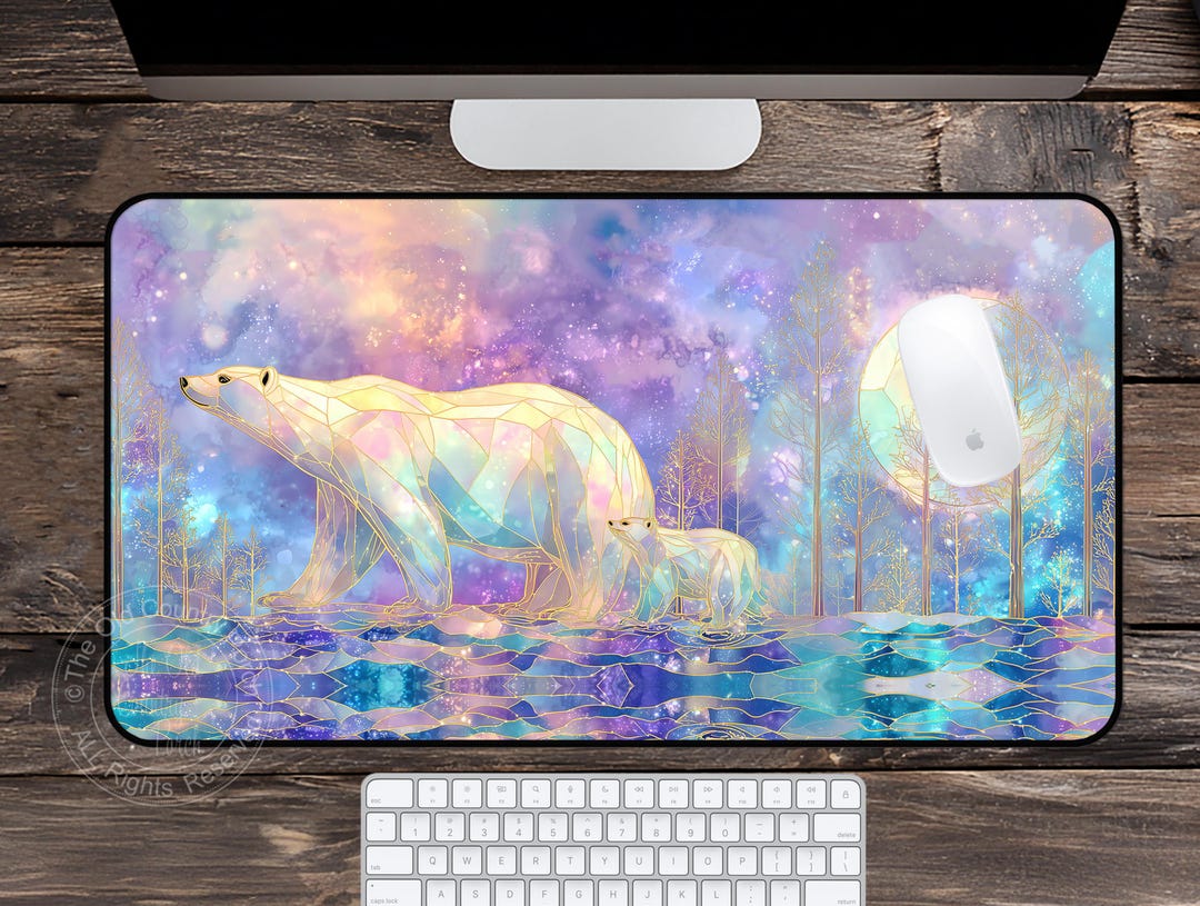 Stained Glass Style Polar Bear Desk Mat, Arctic Animal Mouse Pad - Etsy