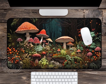 Mushroom Desk Mat Mouse Pad | 3D Forest Embroidery Style