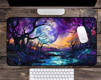 Enchanted Forest Desk Mat | Whimsical Moonlit Woodland Mousepad