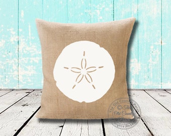 pillow cover or custom color Custom burlap nautical sand dollar shell WHITE 