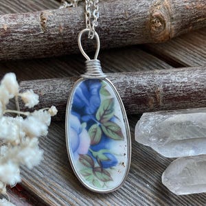 Broken Dishes Necklace - made from Royal Albert Moonlight Rose, bone china necklace, elegant china pendant - Eco Friendly