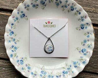 Memory Lane - Royal Albert - broken china necklace - stainless steel setting on a 24” stainless steel chain