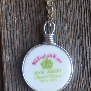 Broken Dishes Necklace - Royal Albert Old English Rose - broken china necklace